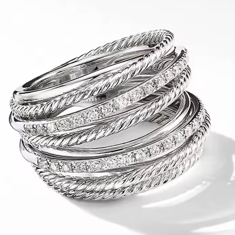 Classic Wedding bridal  Silver and crystal Women's Ring